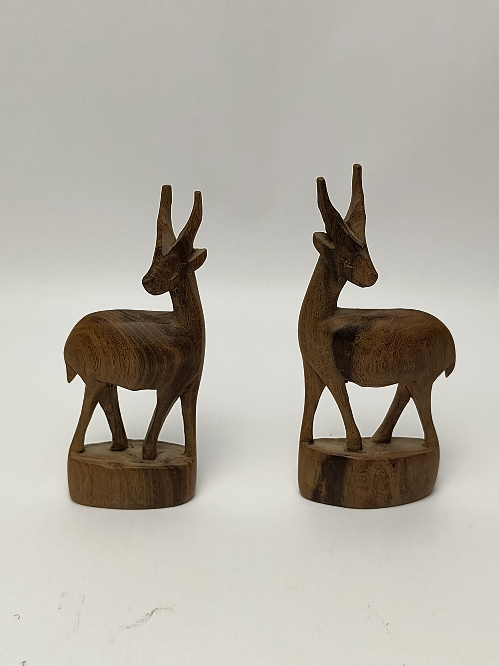 Hand Carved Wooden Deer Pair - Brown Vintage -Made In Kenya